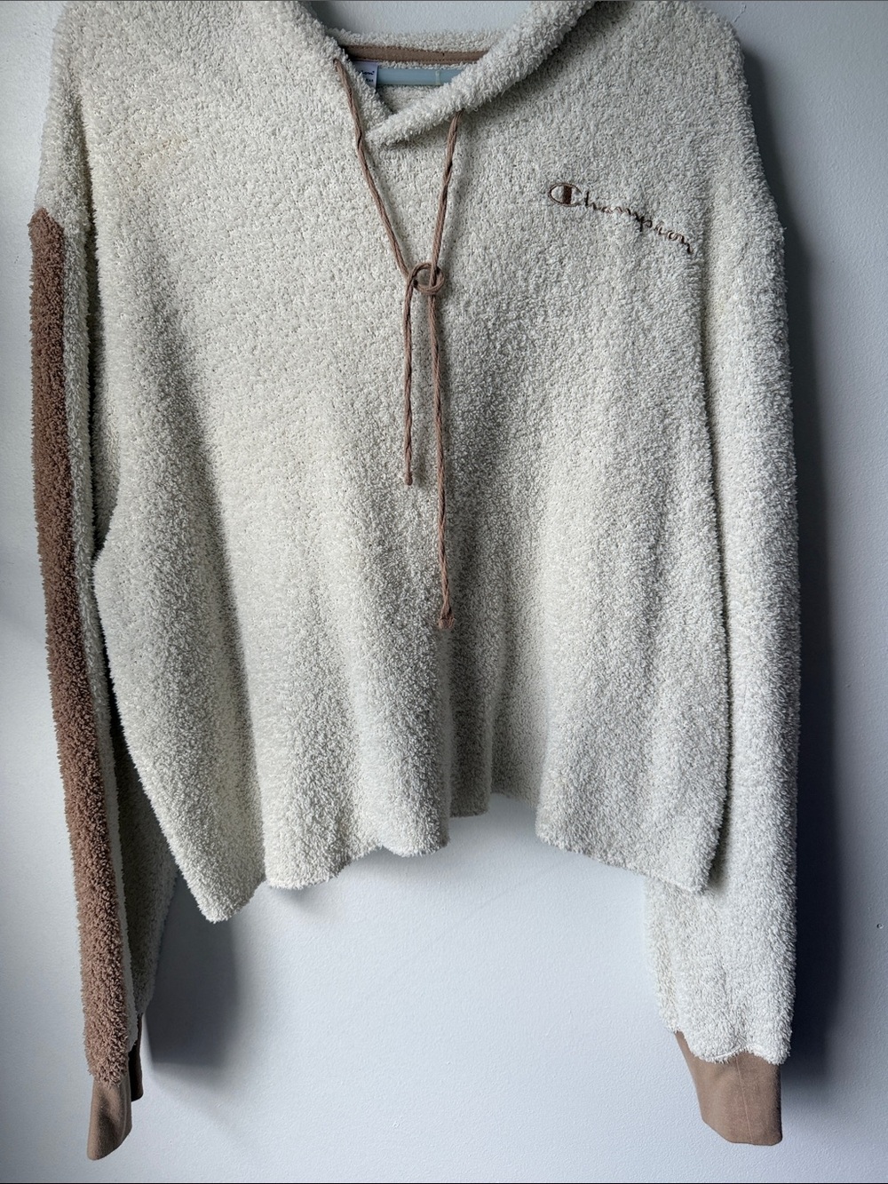 Champion Cream Sherpa Cowl Neck Sweater with Tan Accent